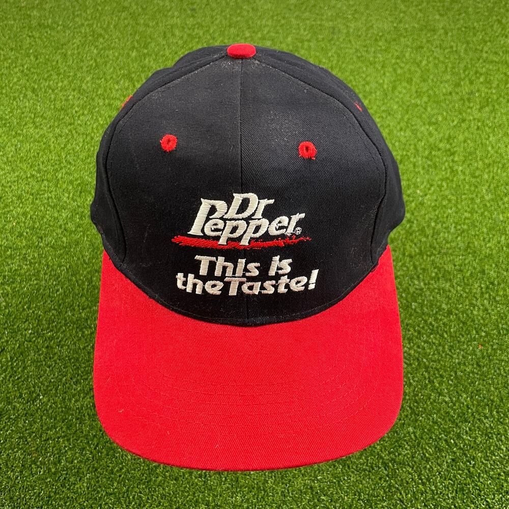 Vintage 90s Dr Pepper “This Is The Taste!” Snapback Hat Black Red Promo Trucker